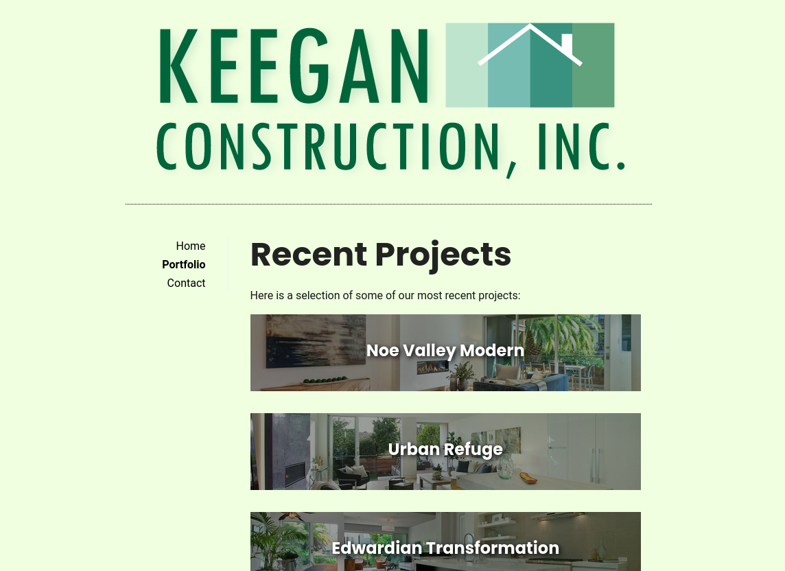 screenshot of Keegan Construction website